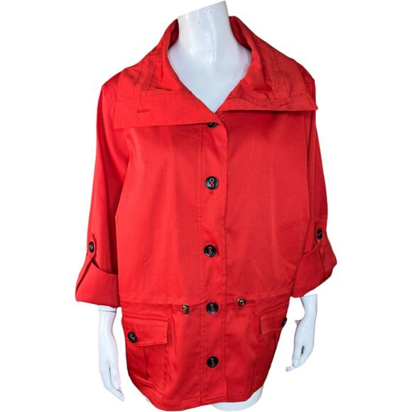 Ruby Rd. Women's 16W Button Front Jacket 3/4 Sleeves Red-Orange Pockets - Picture 1 of 13